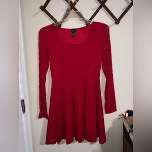 Red Dress with Lace Sleeves